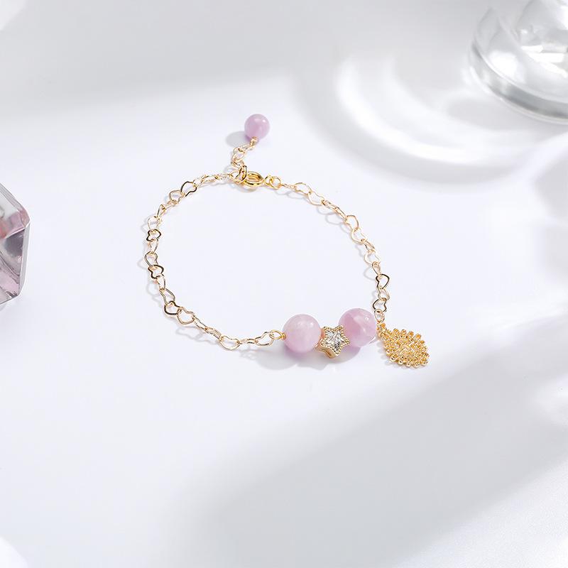 Natural Crystal Bracelet Women'S Round Beads 8Mm Beads Beaded Purple Lithium Moonstone Bracelet Diy Jewelry