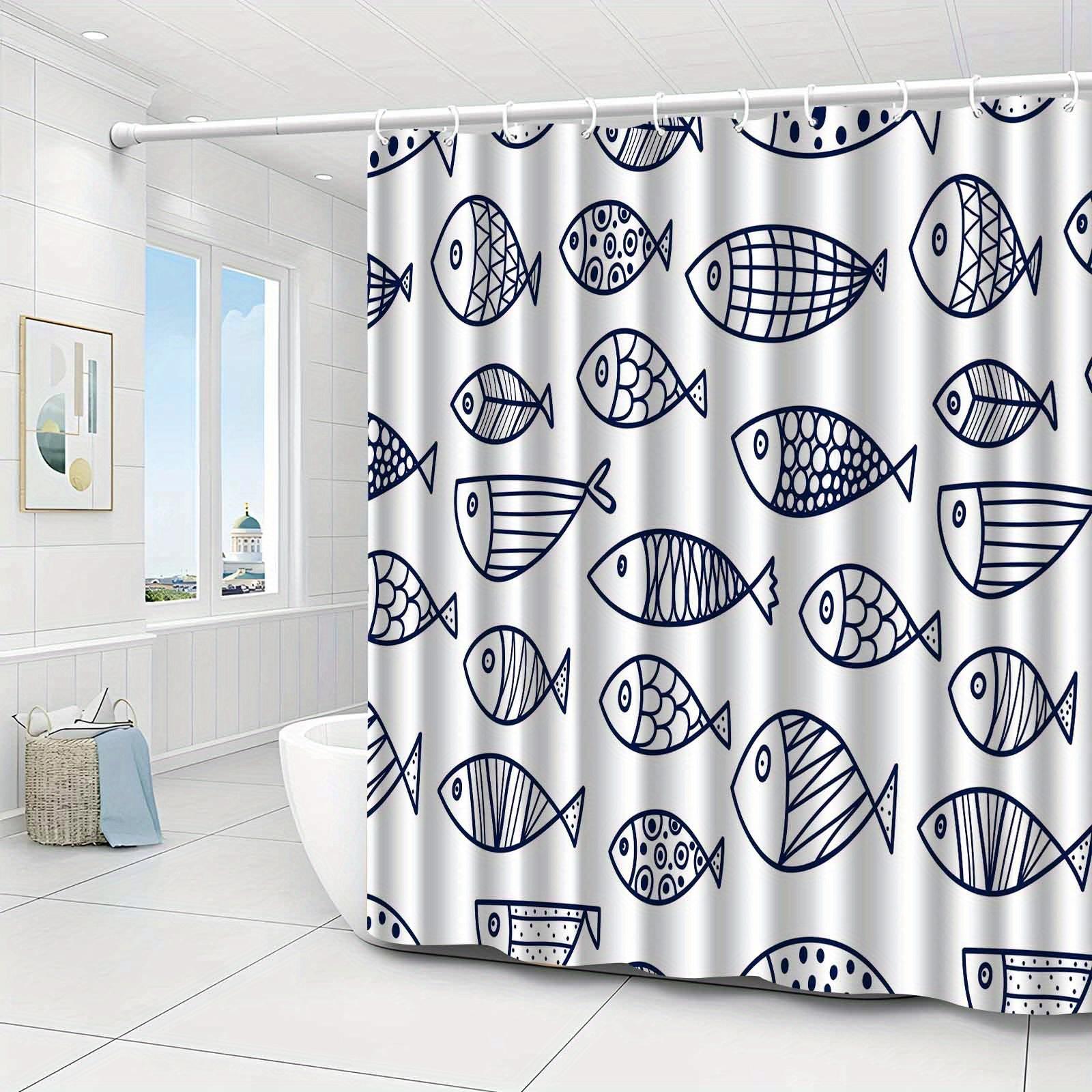 

1Pc Minimalist Blue Fish Pattern Shower Curtain, Machine Washable Polyester, Suitable For Bathroom Decor. W60H190(CM)-1 Pcs