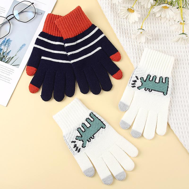 Autumn and Winter Women's Cycling Touch Screen Cold-proof Gloves Five Pointer Knitted Yarn Warmth Thickened Gloves Windproof Cute Gloves