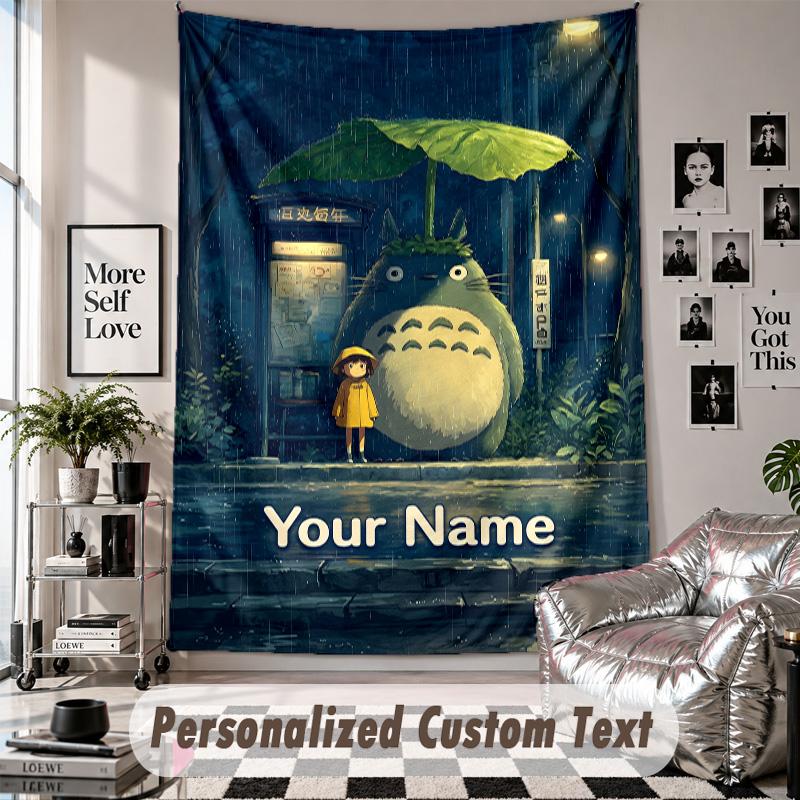 Custom Tapestry Wall Hanging, My Neighbor Totoro Personalized Name Text Home Wall Decor