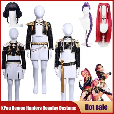 Anime K-POP Lovci démonov Deti Dievčatá Cosplay Kostým Rumi Zoey Mira Detský Oblek na hranie rolí Párty Čierna Zlatá Lesklá Uniforma