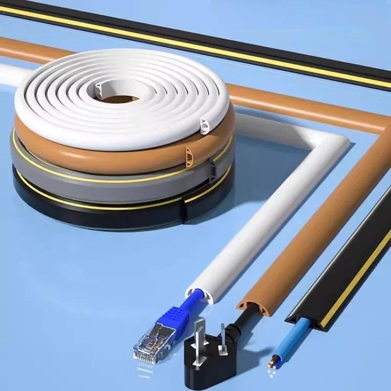 1pc 1m/39.37in Wear-resistant Trunking Fixed Wire Trunking with Adhesive Backing Soft Rubber Self-adhesive Wire Casing