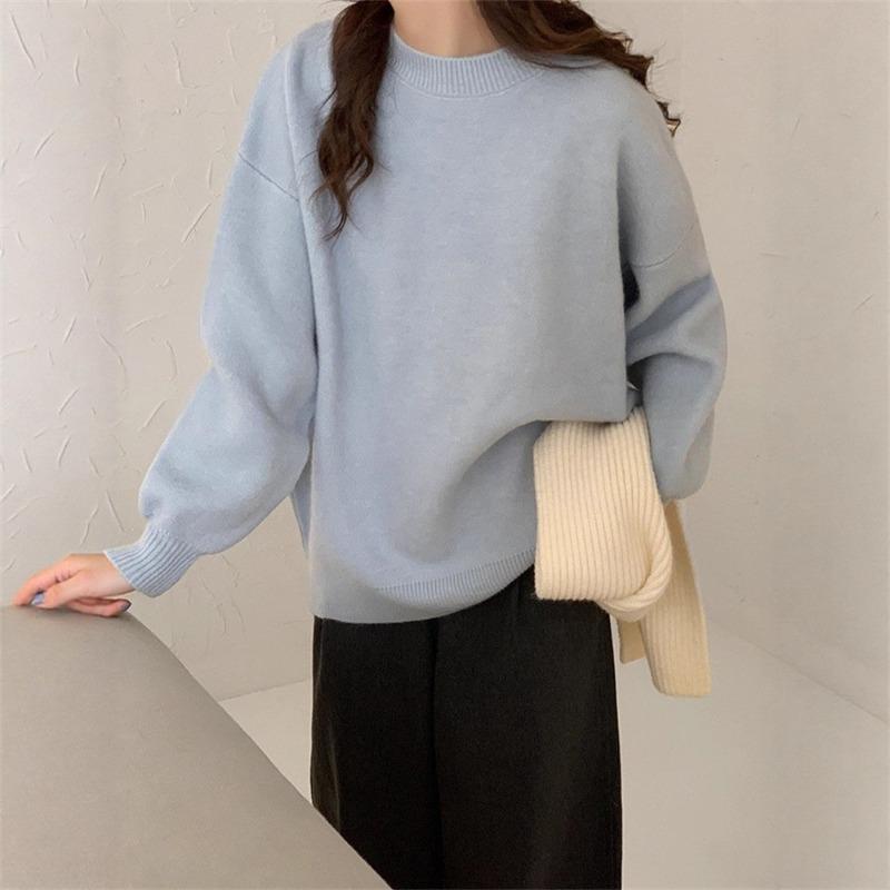 Premium Temperament Pullover Round Neck Soft Waxy Sweater Women's Autumn and Winter New Simple and Versatile Loose Knitted Top