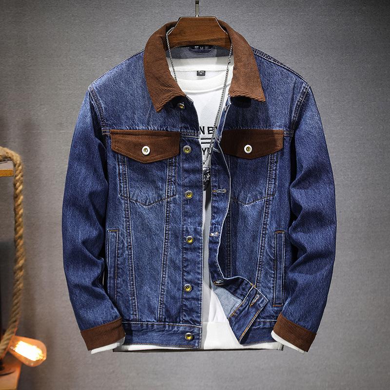 2024 Autumn/Winter Men's Corduroy Patchwork Denim Jacket - Trendy, Loose-Fit American Streetwear Style