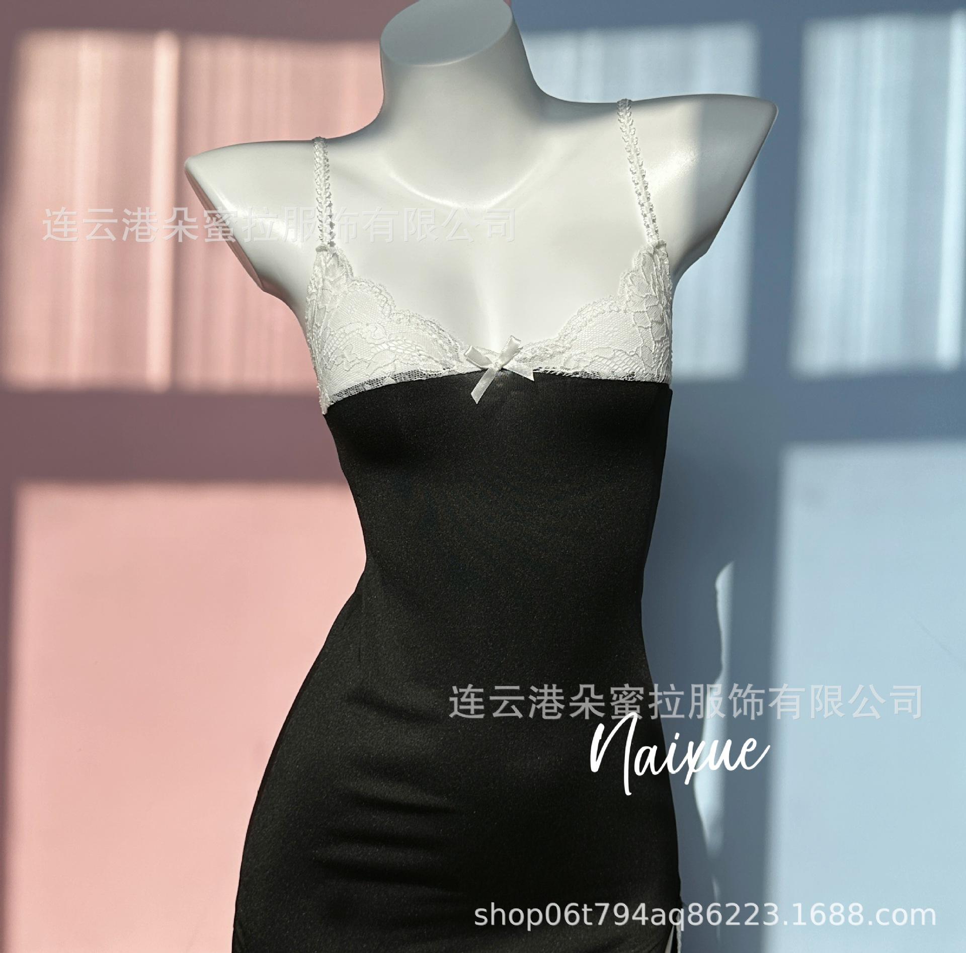 

New Sexy Pajamas Women s Love Underwear Ice Silk Thin with Lace Suspender Nightdress Loungewear Women s F271 one size fits all чорний