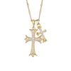 Diamond-encrusted Double Cross Necklace Niche Design Personalized Versatile Collarbone Chain Punk Accessories