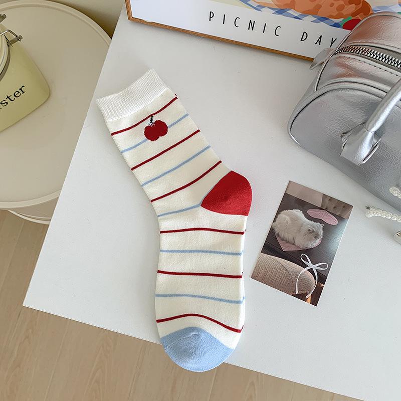Women's Summer Thin Cartoon Personality Striped Polka Dot Collision Color Sweat Absorbing Breathable Socks