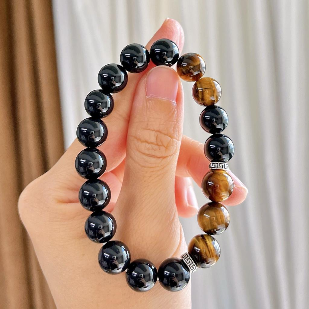 Natural Black Agate Boutique Tiger'S Eye Stone Design Sense Basic Commuter Bracelet Bracelet