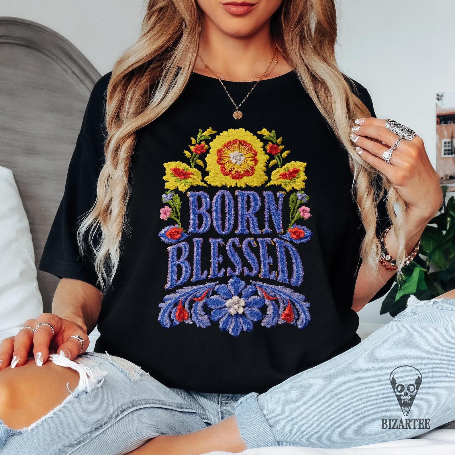 Born Blessed T-Shirt - Flower Graphic Shirt, Christian Clothing 2XL