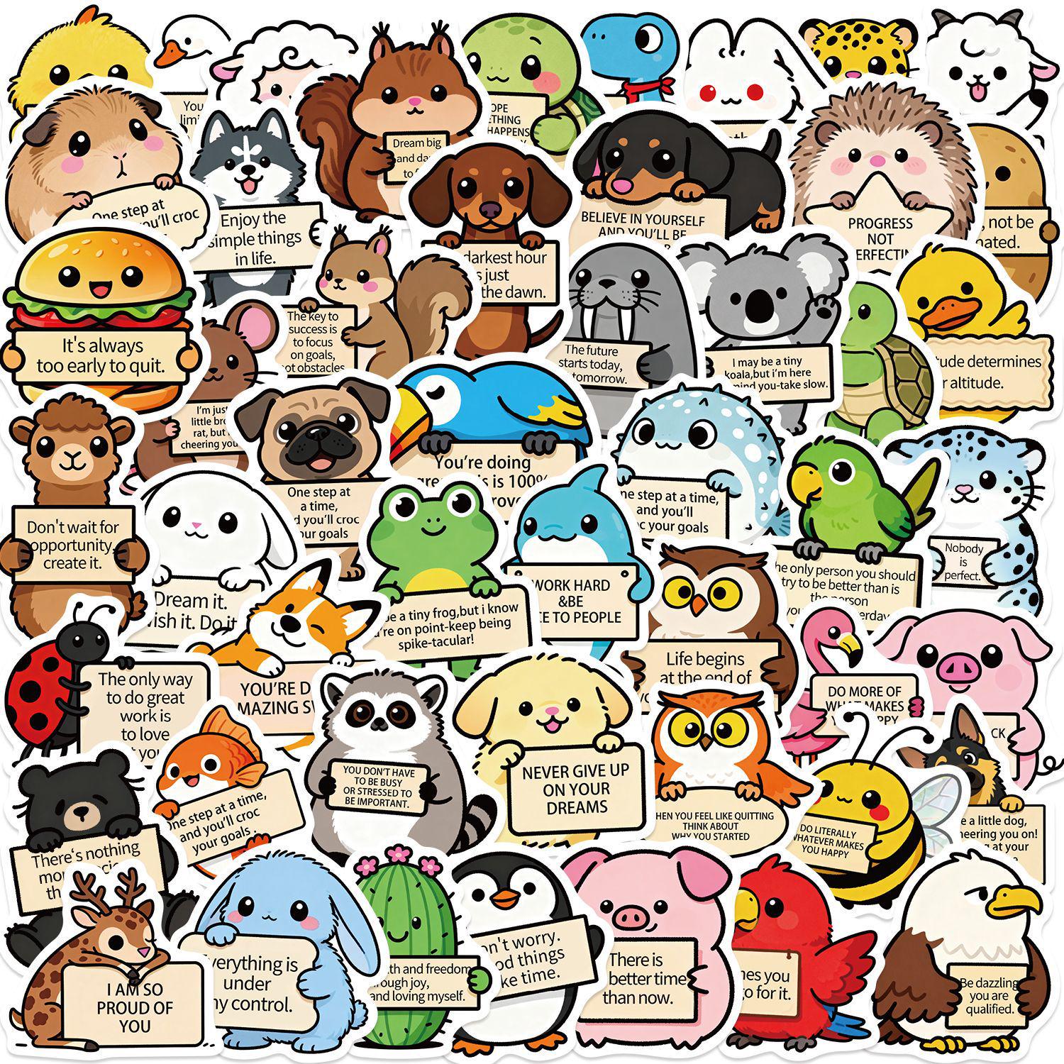 50 Листов Милых Наклеек с Животными: Вдохновляющие, Водонепроницаемые, Самоклеящиеся для Скрапбукинга и Чехлов для Телефонов YCK397