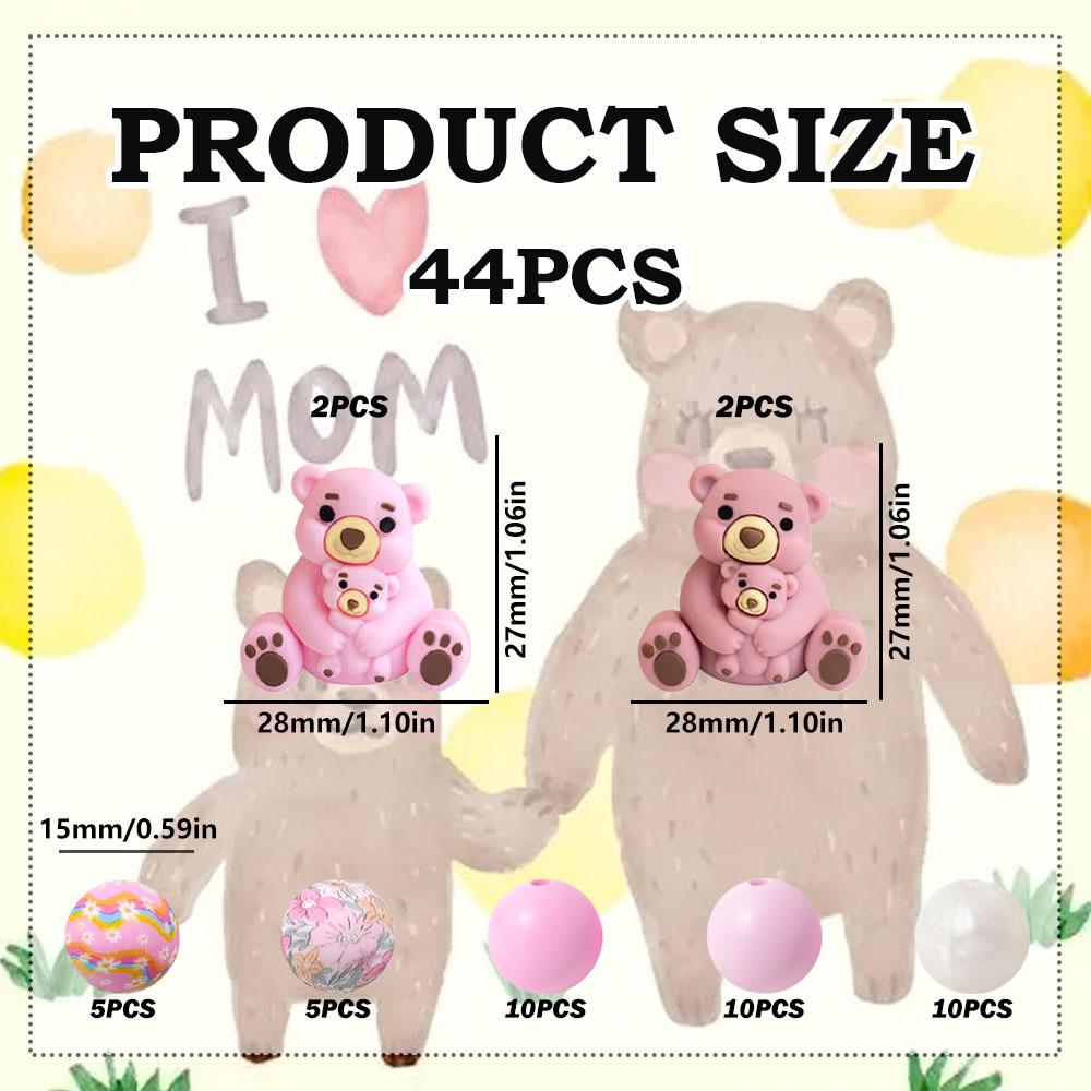 25/32/44PCS parent-child bear silicone bead set, perfect for DIY handmade crafts such as keychains, necklaces, bracelets, etc