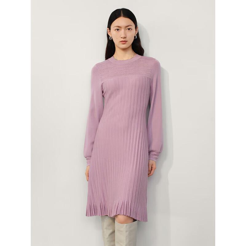 JIU ZI ANNAKOU Women's Elegant Round Neck Pleated Sweater Dress