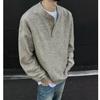 Men's Black Retro Henley Sweater - Lazy Spring/Fall Knit Top