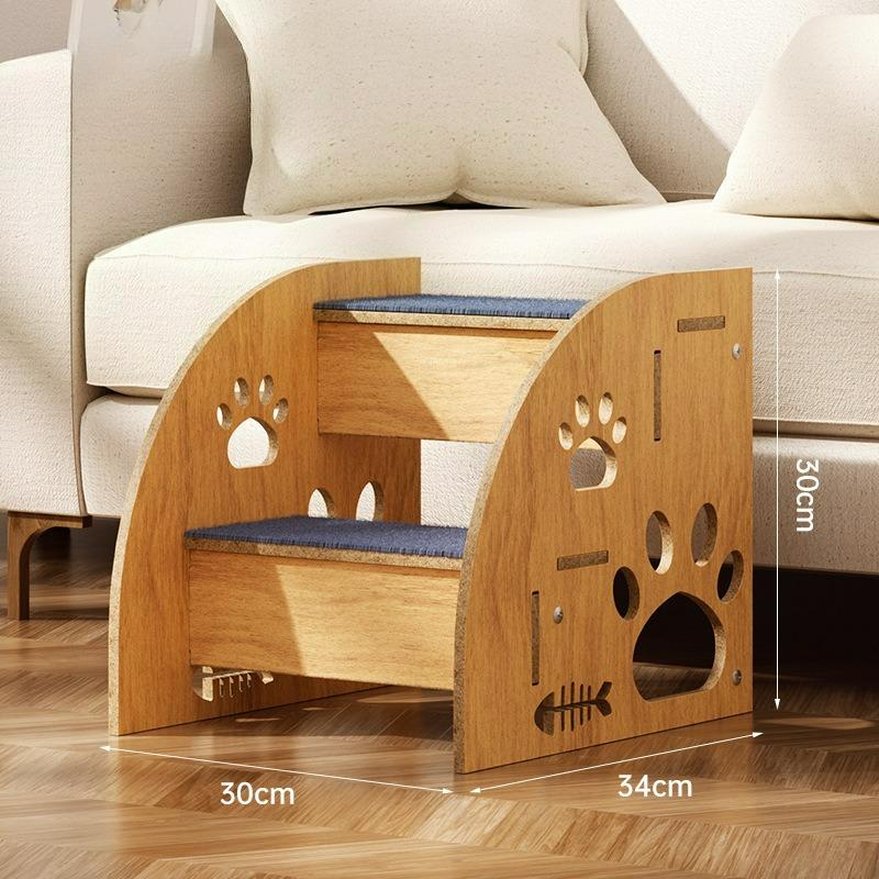 Wooden Dog Stairs Steps Non-Slip Blue Carpeted Steps Sturdy Pet Stairs Safe Pet Ladder Medium Dog Puppy Joint Safety Stairs