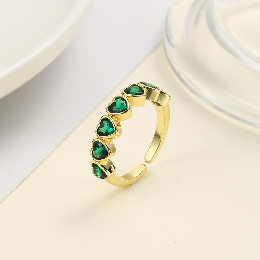 Geometric Copper Inlaid Colorful Heart Zircon Adjustable Women's Ring