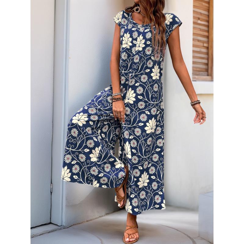Casual Jumpsuits Retro Floral Print Loose Jumpsuits