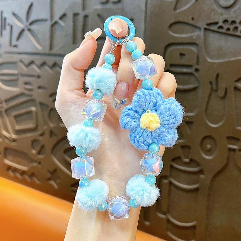 Kurze Handgemachte Wollblume Liebes Tasche Perlen Anhänger Internet Berühmtheit Handy Lanyard Tragbare Kette Lanyard