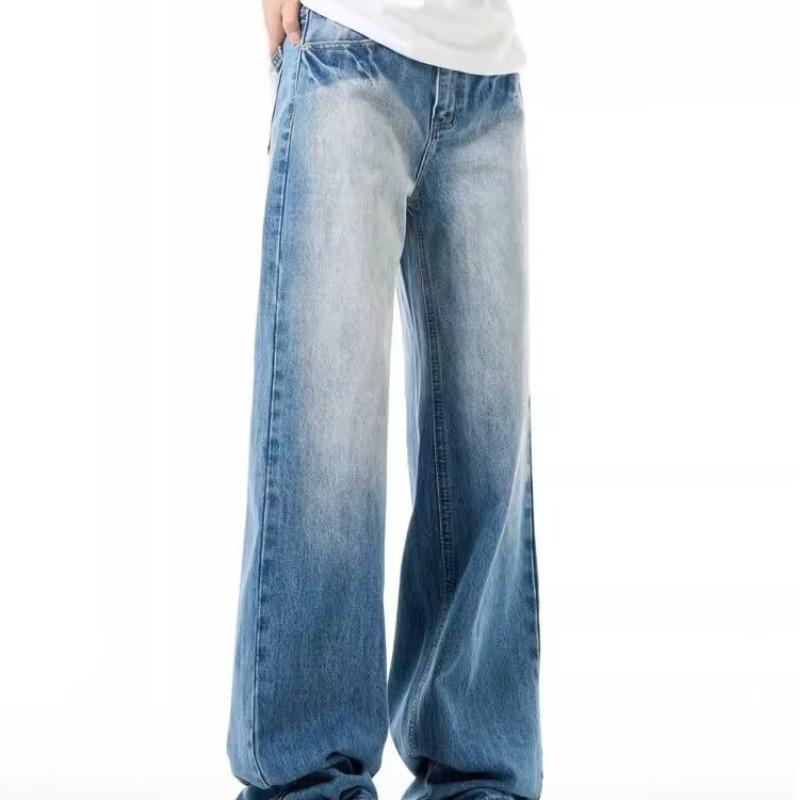 2024 Autumn Unisex Blue Washed Straight-Leg Retro Jeans