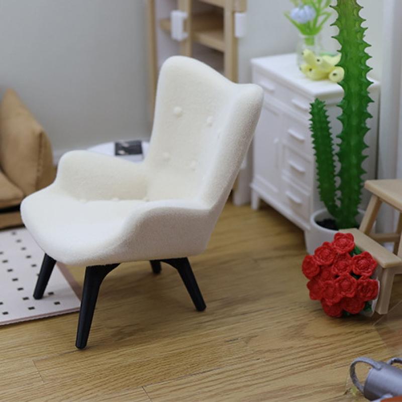 1 Piece 1/12 Dollhouse Mini Plush Sofa Chair Side Table Furniture Model For Doll House Decor Simulation Single Person Sofa