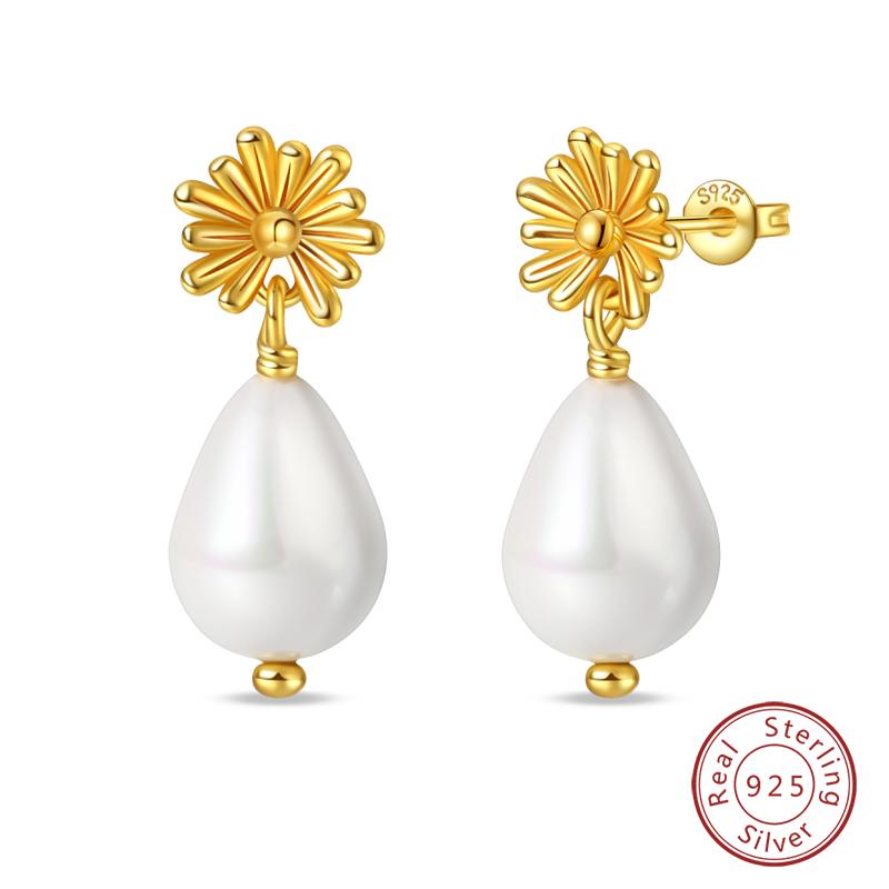 Luxus Goldene Muschel Seestern Perlen Ohrstecker 925 Silber Schmetterling Herzförmige Anhänger Perlenohrringe Für Frauen Party Schmuck