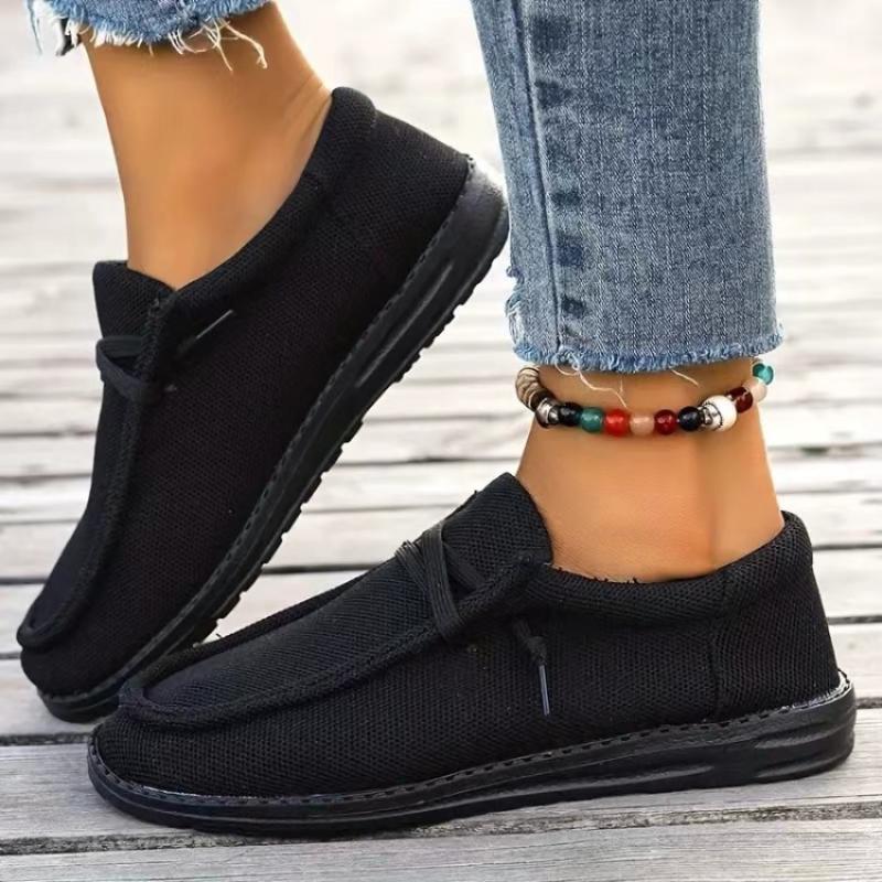 Fashion European and American Plus Size Single Shoe Women's 2024 New Solid Color Comfortable Lace Up Flat Footed Women's Shoes Sneakers