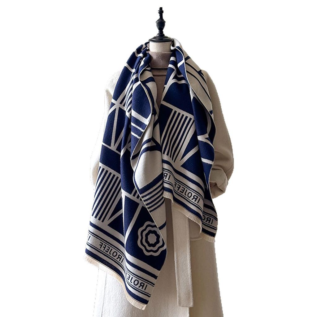 Autumn And Winter Trend Black And White Imitation Cashmere Scarf Printed Outer Shawl Women'S Personality Niche Big-Name Scarf Women