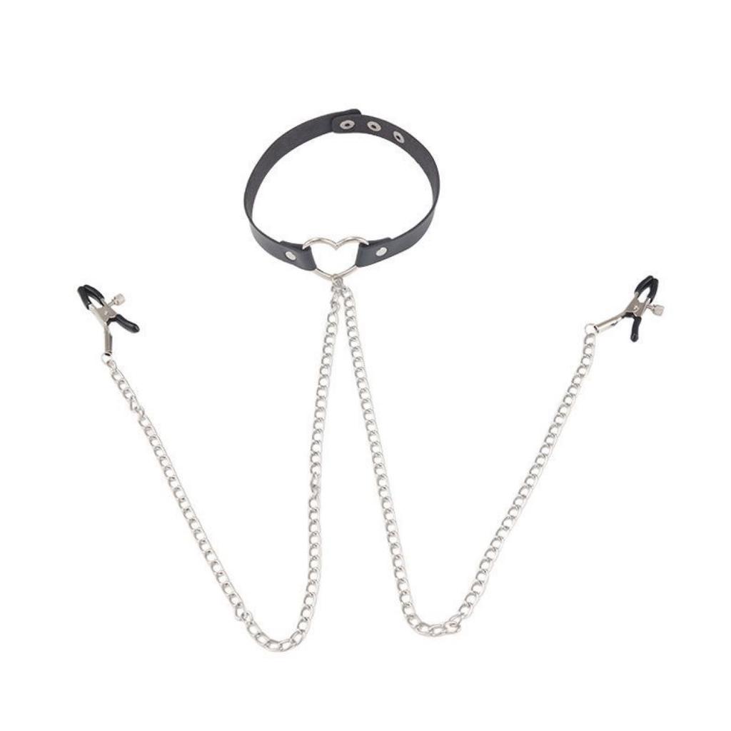 Woman Nipple Clamp Collar Leash  Bondage Sex Toy Set Sexy Chocker Chain Bra Clip Set Adjustable Punk Piercing Jewelry