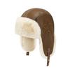 Vintage star leather, velvet, thickened warm and cold ear protector, ski riding cap.