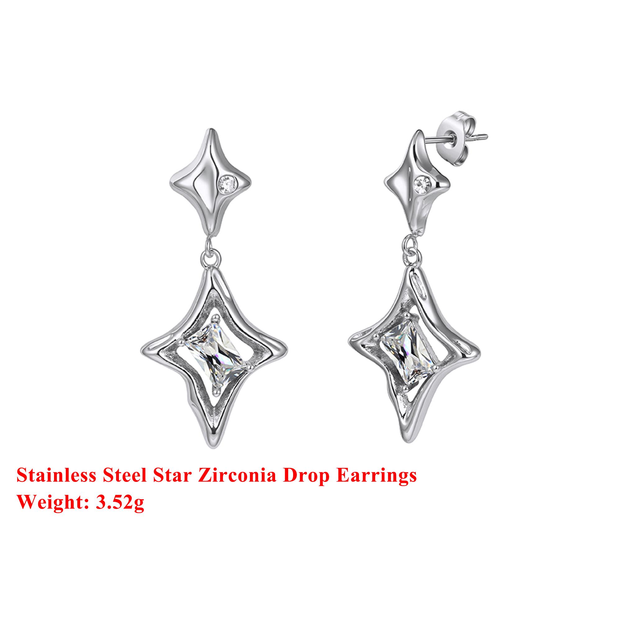 

Effie Queen Stainless Steel 18k Gold Star Zirconia Drop Earrings Simple Jewelry for Women Birthdays Party Banquet Gift STKE29 серебряный
