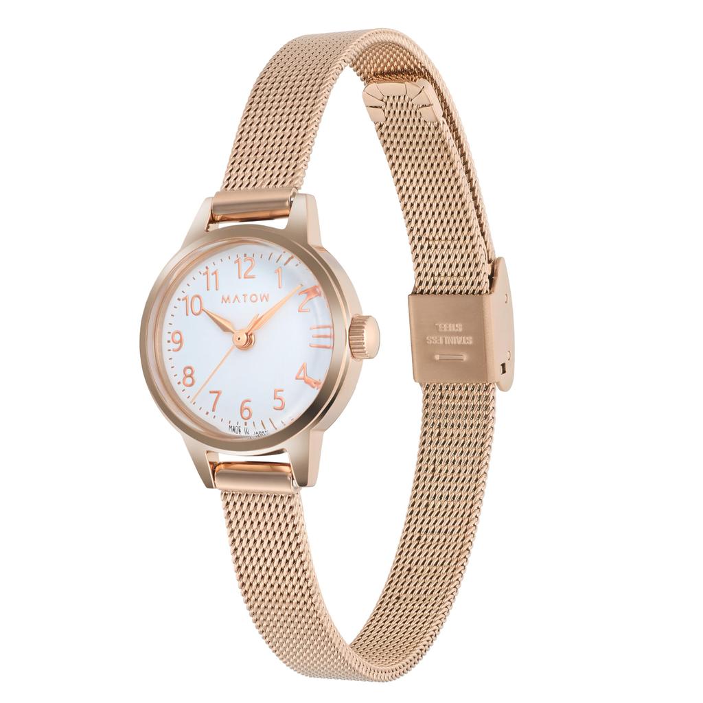 MATOW Tsuki Seigetsu Round Watch in Rose Gold and White Mesh Authorized Retailer [MATOW] Women's (mw005006) -