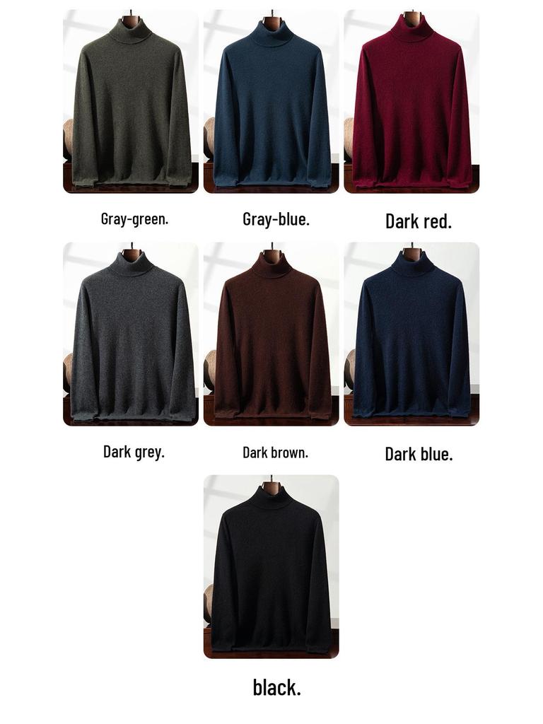 Men's Cashmere High Neck Pullover Sweater – Versatile, Solid Color, Long Sleeve, for Autumn/Winter.