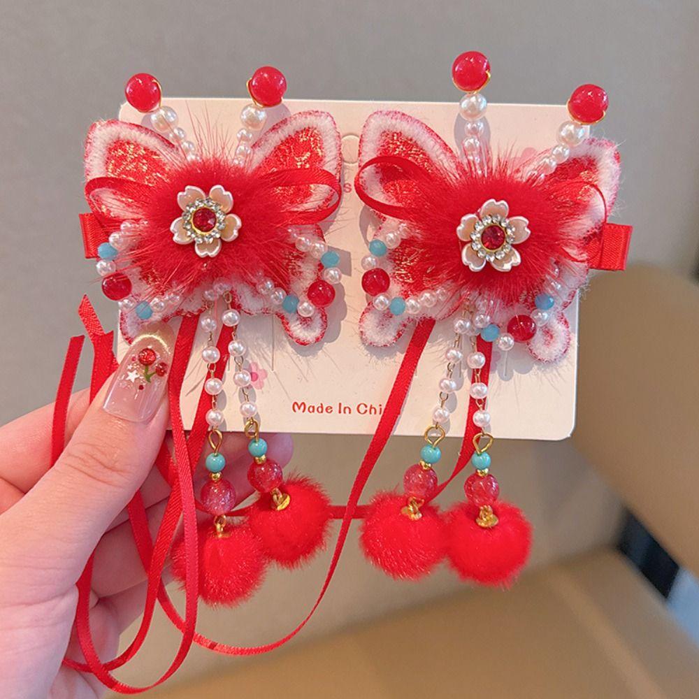 Cute Chinese Style Red Barrettes Hanfu Headwear Ancient Style Hair Clip  Girls