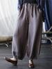 Pantalones informales de lino y algodón para mujer, pantalón holgado con cintura elástica, estilo café, rectos, Vintage, para otoño
