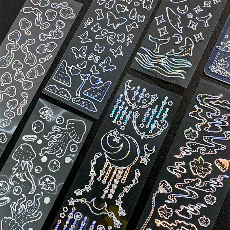 Sticker PET cu Ștanțare Aurie Laser Meduză Fluture de Vis Decalcomanii de Decor DIY pentru Cameră, Căști, pentru Toploader, Suport Card B5