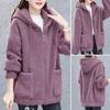 Winter Warm Plush Zipper Cardigan Jacket Women Coat Thick Solid Color Pockets Long Sleeves Loose Outdoor