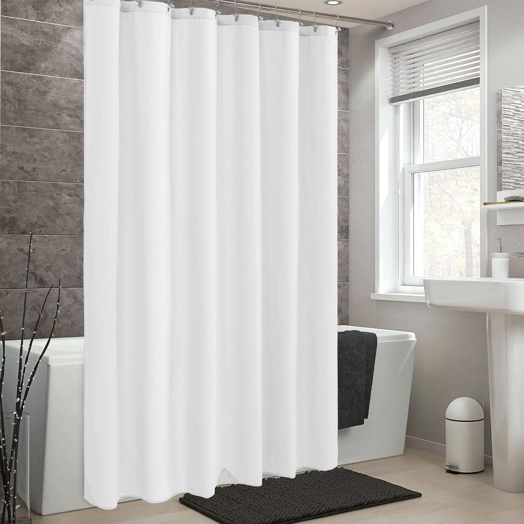 Waterproof Polyester Shower Curtain Soft Touch Machine Washable Weighted Bottom Reinforced Top Hem