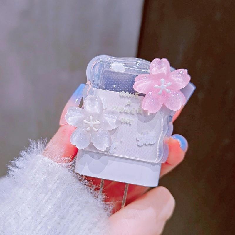 Flower Transparent Usb 20W Phone Charger Protective Case With Cable Winder Cover For Iphone Power Adapter Protector