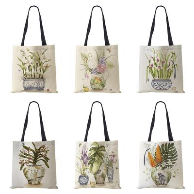 Plantenbloemen Boodschappentas Dames Canvas Print Schoudertas Herbruikbaar Harajuku Grote Capaciteit Reis School Handtas CLE