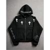Casual Dark Thorn Print Zip-Up Hoodie Couples Regular Weight