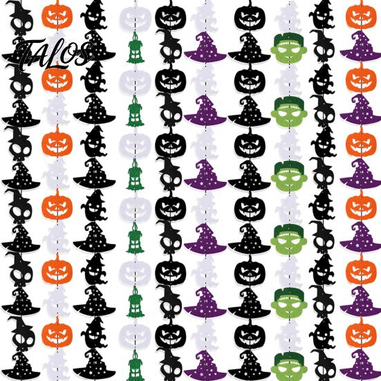 Horror Backdrop Decor Halloween Party Felt Hanging Garland, Creepy Pumpkin Ghost Skull Witch Hat Supplies Streamer, Banner for Trick or Treat
