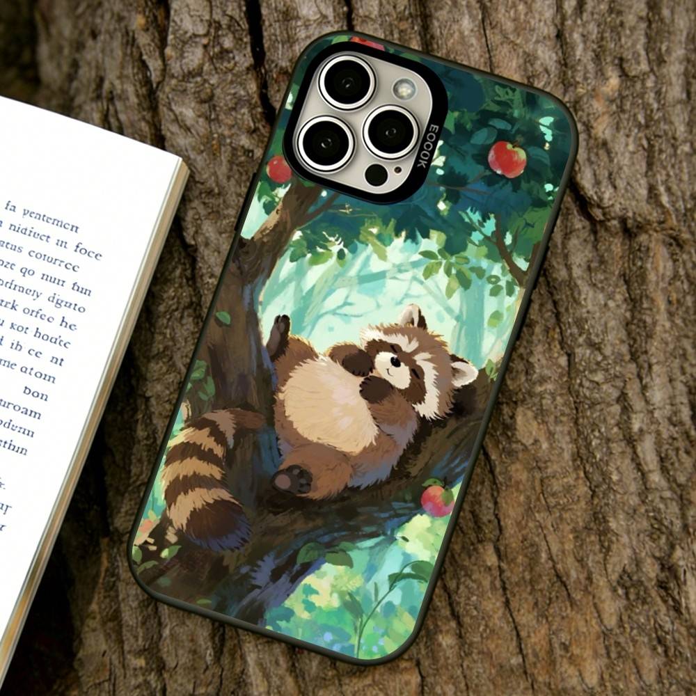 Cute Raccoon Phone Case For iPhone 17,16,15,14,13,12,11 Plus,Pro Max,XS,Colored Silver Plated Inside Cover