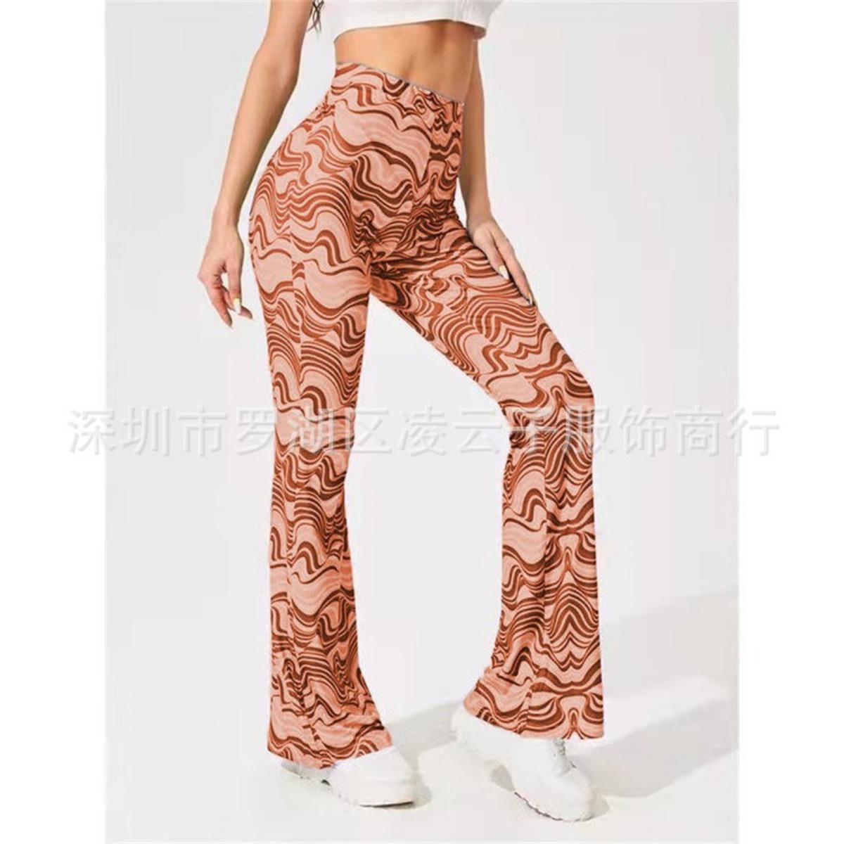 

Spring Summer New Printed Flared Yoga Casual Pants for Women European American Style Foreign Trade Crossbody Independent Station XXXL помаранчевий