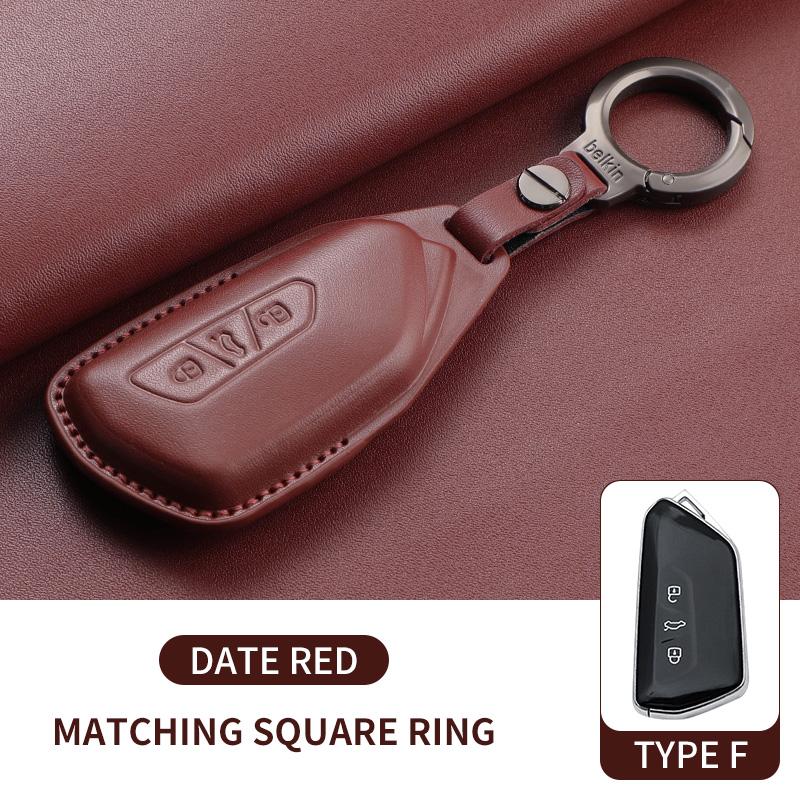 Leather Car Key Case Cover Shell Fob For Vw Volkseagen Passat B8 Magotan For Skoda Superb A7 Kodiaq Seat Protected Keychain Bag