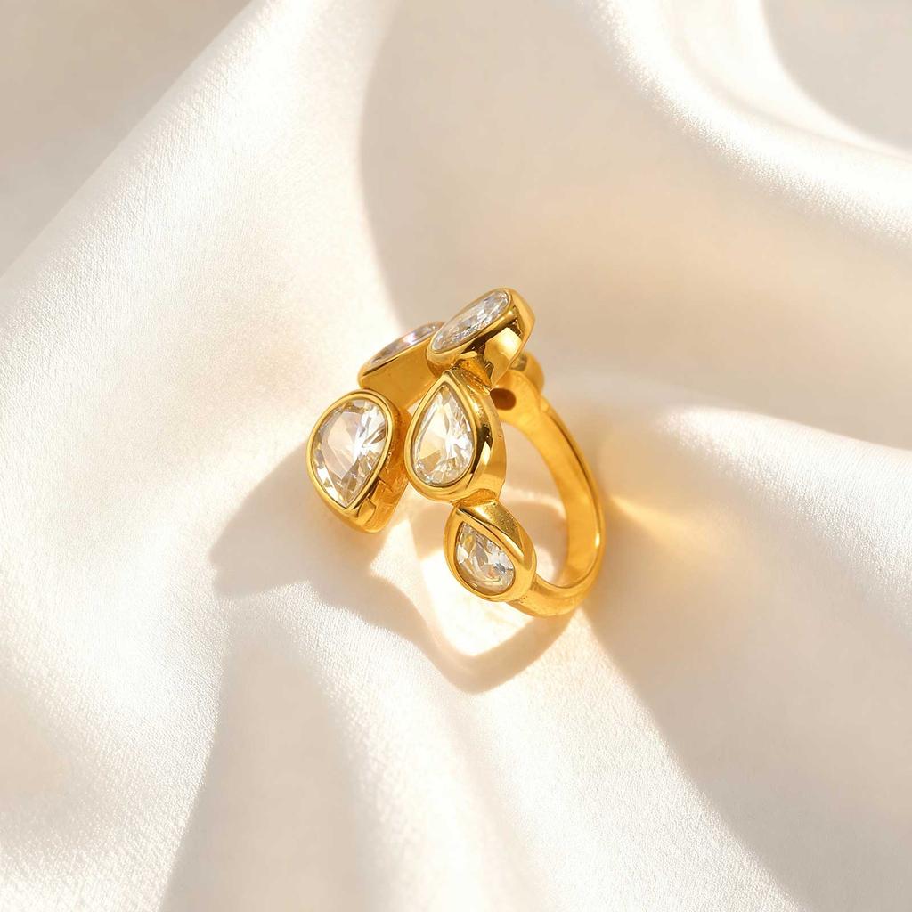 Luxury Shiny Zircon Stainless Steel Open Ring, Exquisite Chic Gold Plated Ring for Women, Fashion Exquisite Jewelry Gift