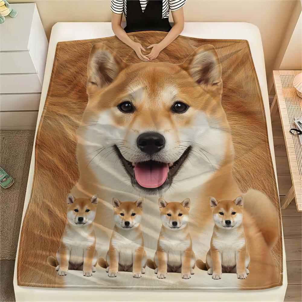 1 Stück Shiba Inu Bullterrier Druck Flanelldecke, Hohe Qualität, Bequem für alle Jahreszeiten, Heimdekoration, Wärme und Komfort, Perfekt für Geschenke