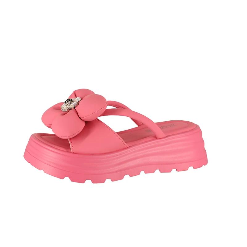 

Fashion Women s Fashion Slippers Flower Platform Sole Rhinestones Shoes Women Dress Outdoor Summer Korean Style 2025 Zapatillas De Mujer 40 розы красного