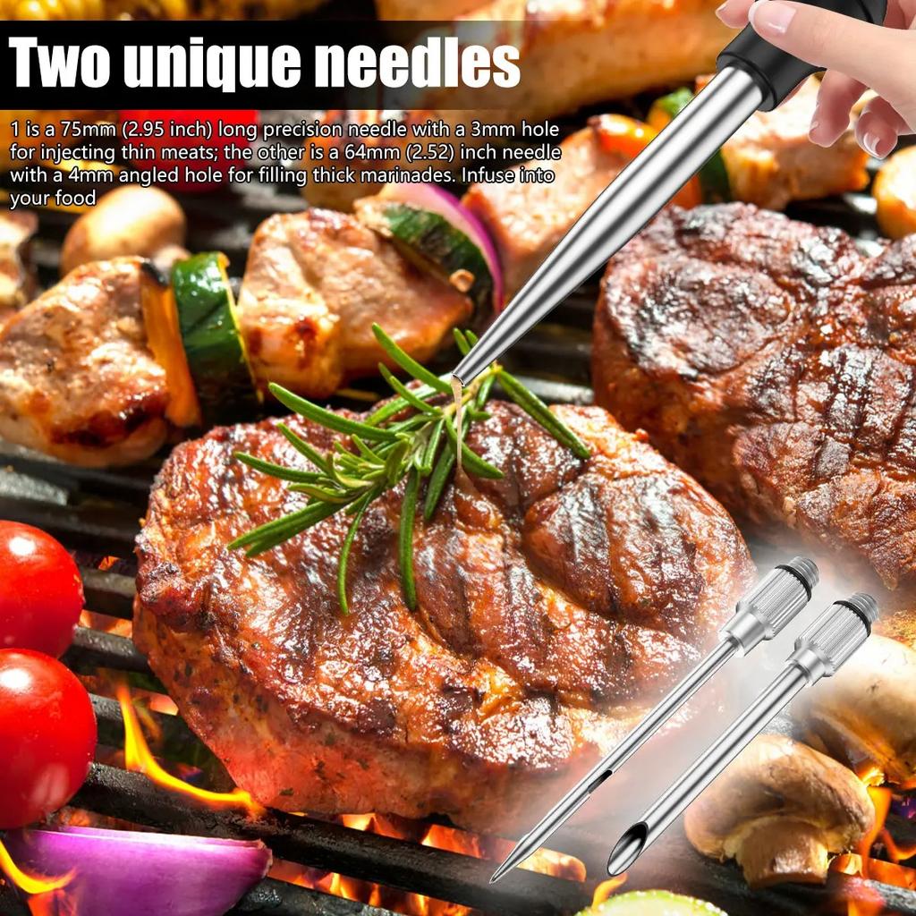 Turkey Baster Set of 4 Stainless Steel Turkey Baster Syringe Meat Marinade Injector Needle with 2 Needles Silicone Bulb and