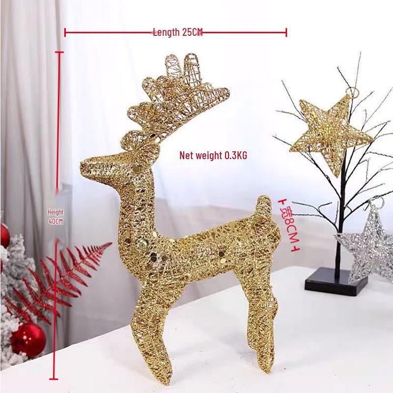 Large Luminous Wrought Iron Reindeer & Christmas Tree Ornaments for Hotel, Mall, or Garden Displays