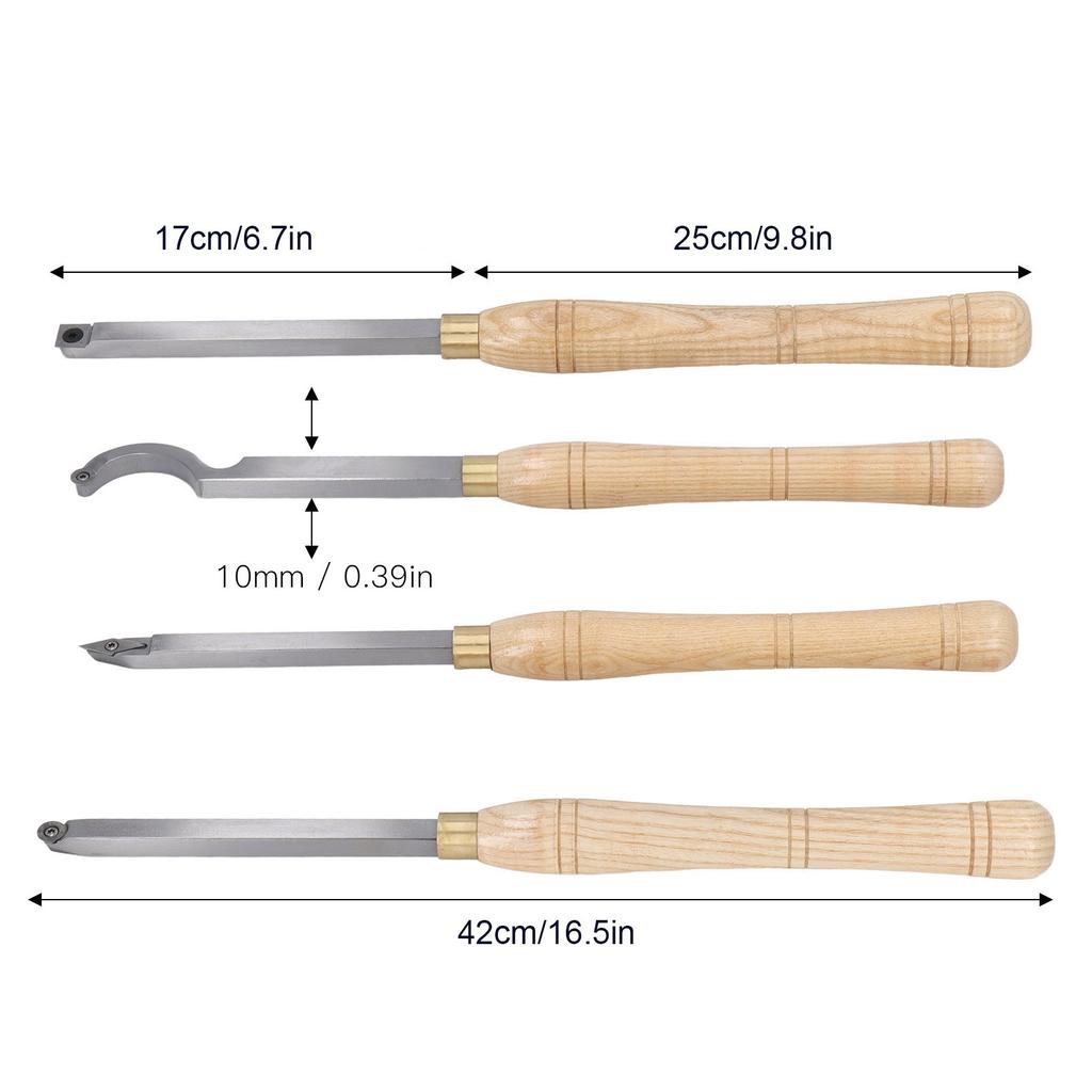 4PCS Lathe Turning Tool Set Removable Wooden Handle Incisive Hard Alloy Steel Lathe Tool for Woodworking Removable Turning Tool