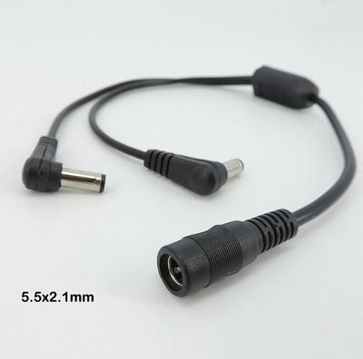 Adaptador Plug Cabo Divisor de Alimentação DC 1 Fêmea para 2 Vias Ângulo Reto Macho 5.5x2.1mm 12V Para Câmera de Segurança CCTV Conector de Fita LED